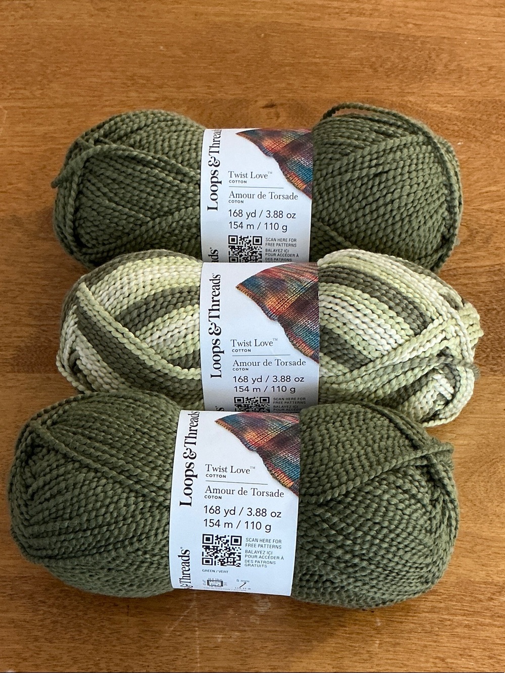 Loops & Threads Twist Love Cotton Yarn - Green and Green Multi